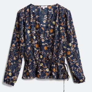 NINE BRITTON Floral Cavanna Faux Wrap Blouse
